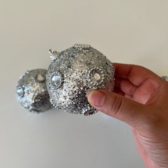 4 Piece Sparkling Ornaments Silver Glitter Styrofoam Core with Rhinestones 4" - Picture 5 of 6